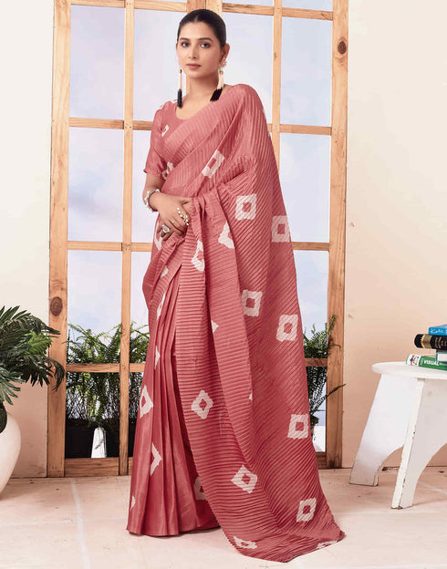 Sudathi Ready To Wear Dusty Peach Printed Silk Saree